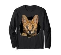 Africano Serval Breaking Through Torn Hole Wild Cat Graphic Maglia a Manica