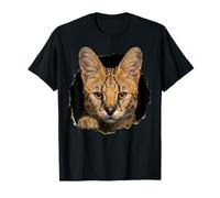 Africano Serval Breaking Through Torn Hole Wild Cat Graphic Maglietta