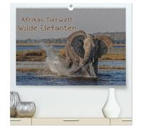 Afrikas Tierwelt - Wilde Elefanten (hochwertiger Premium Wandkalender 2026 DIN A2 quer), Kunstdruck in Hochglanz: Wild und charakterstark - ganz nah dran an den "Grauen Riesen"