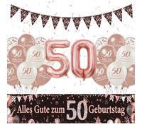 Afritee 50° compleanno, decorazione per uomo e donna, 28 pezzi, oro rosa, 50 pezzi, decorazione per compleanno, festa di compleanno, 50 palloncini