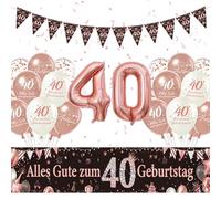 Afritee Decorazione per 40° compleanno, per uomo e donna, 28 pezzi, oro rosa, 40. Decorazione di compleanno, 40 palloncini
