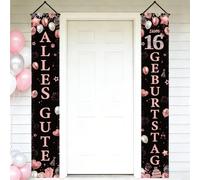 Afritee Decorazione per il 16° compleanno, ragazza, oro rosa, 2 pezzi, striscioni per porta "Alles Gute zum 16° compleanno, ragazza, decorazione di compleanno per festa di compleanno, 180 x 30 cm