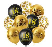 Afritee Decorazione per il 18° compleanno per ragazzo, 30 pezzi, con scritta in lingua inglese "Est.2008", decorazione per il 18° compleanno, colore nero e oro