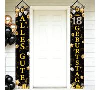 Afritee Decorazione per il 18° compleanno, ragazzo, 2 pezzi "Alles Gute zum 18° compleanno, striscione per porta, colore nero, oro, decorazione di compleanno, per feste di compleanno, 180 x 30 cm