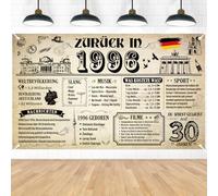Afritee Striscione decorativo per il 30° compleanno, con scritta in lingua inglese "Back in 1996", per 30° compleanno, motivo giornale retrò, decorazione per feste, 110 x 180 cm