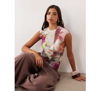 AFRM - Nina - Top con maniche ad aletta in rete con stampa a fiori pastello-Multi 3XL