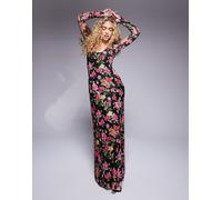 AFRM - Vestito lungo a maniche lunghe con scollo profondo e stampa di rose effetto carta da parati-Multicolore S