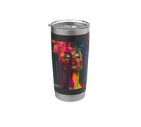 Afro Americano Donna Floreale Afro Colore Dipinto Vis Bicchiere termico in acciaio inox doppia parete