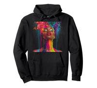 Afro Americano Donna Floreale Afro Colore Dipinto Vis Felpa con Cappuccio
