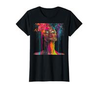 Afro Americano Donna Floreale Afro Colore Dipinto Vis Maglietta