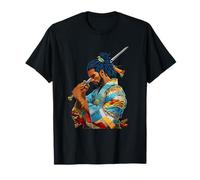 Afro Americano Samurai Anime Cartoon Giapponese Bushido Guerriero Maglietta