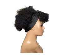 Afro Curly Headband Wig with Bangs, Short Kinky Headband Wigs for Black Women Scarf Black Wig