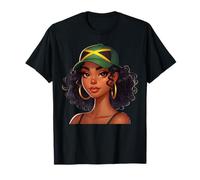 Afro Cute Queen Jamaican Black Girl Flag Jamaica Maglietta