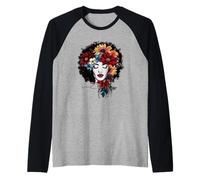 Afro Donne Fiori Farfalla Latina Afro Americana-Melanina Maglia con Maniche Raglan