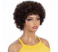 Afro Kinky Corto Parrucche Ricce Per Donne Nere Parrucca Bob Marrone Naturale Senza Colla Con Frangia Parrucche Brasiliane Per Capelli Umani