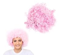AFRO WIG FANCY DRESS ACCESSORY FUNKY LARGE CURLY HAIR 70'S DISCO CLOWN MENS LADIES IN MANY COLOURS (PINK)