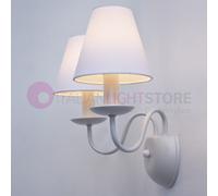 AFRODITE Applique Candelabro Rustico Bianco 2 Luci con Paralumi bianchi