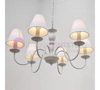 AFRODITE Lampadario Candelabro 6 Bracci Bianco Stile Provenzale Paralumi Bianchi