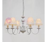 AFRODITE Lampadario Candelabro 6 Bracci Bianco Stile Provenzale Paralumi sabbia