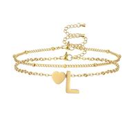 AFSTALR Bracciale con lettere da donna in oro e argento a strati con iniziali A-Z e ciondolo a forma di cuore, braccialetto con lettere personalizzate, idea regalo per donne, Acciaio inossidabile