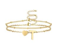 AFSTALR Bracciale con lettere da donna in oro e argento a strati con iniziali A-Z e ciondolo a forma di cuore, braccialetto con lettere personalizzate, idea regalo per donne, Acciaio inossidabile