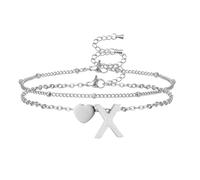 AFSTALR Bracciale con lettere da donna in oro e argento a strati con iniziali A-Z e ciondolo a forma di cuore, braccialetto con lettere personalizzate, idea regalo per donne, Acciaio inossidabile