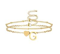 AFSTALR Bracciale con lettere da donna in oro e argento a strati con iniziali A-Z e ciondolo a forma di cuore, braccialetto con lettere personalizzate, idea regalo per donne, Acciaio inossidabile