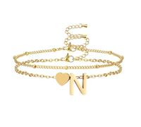 AFSTALR Bracciale con lettere da donna in oro e argento a strati con iniziali A-Z e ciondolo a forma di cuore, braccialetto con lettere personalizzate, idea regalo per donne, Acciaio inossidabile