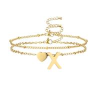 AFSTALR Bracciale con lettere da donna in oro e argento a strati con iniziali A-Z e ciondolo a forma di cuore, braccialetto con lettere personalizzate, idea regalo per donne, Acciaio inossidabile