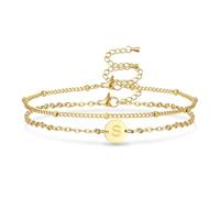 AFSTALR Bracciale con lettere da donna in oro e argento, con incisione wafer, iniziali A-Z Letter, bracciale con lettere personalizzate, idea regalo per donne, Acciaio inossidabile