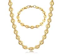 AFSTALR Collana Chicco di caffè Uomo Acciaio Inossidabile 11mm Bracciale Chicco di caffè in Set Bracciale con Catena Uomo Gioielli Oro Hip Hop di caffè Argento 61CM