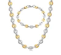 AFSTALR Collana Chicco di caffè Uomo Acciaio Inossidabile 11mm Bracciale Chicco di caffè in Set Bracciale con Catena Uomo Gioielli Argento Oro Hip Hop di caffè Argento 56CM