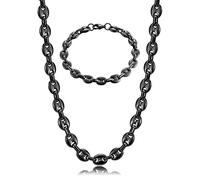 AFSTALR Collana Chicco di caffè Uomo Acciaio Inossidabile 6/9/11mm Bracciale Chicco di caffè in Set Bracciale con Catena Uomo Gioielli Argento/Oro/Nero Hip Hop di caffè Argento 51/56/61CM