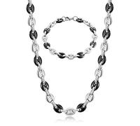 AFSTALR Collana Chicco di caffè Uomo Acciaio Inossidabile 6/9/11mm Bracciale Chicco di caffè in Set Bracciale con Catena Uomo Gioielli Argento/Oro/Nero Hip Hop di caffè Argento 51/56/61CM