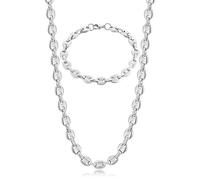 AFSTALR Collana Chicco di caffè Uomo Acciaio Inossidabile 6/9/11mm Bracciale Chicco di caffè in Set Bracciale con Catena Uomo Gioielli Argento/Oro/Nero Hip Hop di caffè Argento 51/56/61CM