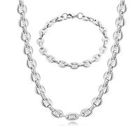 AFSTALR Collana Chicco di caffè Uomo Acciaio Inossidabile 6/9/11mm Bracciale Chicco di caffè in Set Bracciale con Catena Uomo Gioielli Argento/Oro/Nero Hip Hop di caffè Argento 51/56/61CM