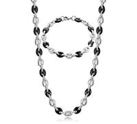 AFSTALR Collana Chicco di caffè Uomo Acciaio Inossidabile 6/9/11mm Bracciale Chicco di caffè in Set Bracciale con Catena Uomo Gioielli Argento/Oro/Nero Hip Hop di caffè Argento 51/56/61CM