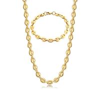 AFSTALR Collana Chicco di caffè Uomo Acciaio Inossidabile 6/9/11mm Bracciale Chicco di caffè in Set Bracciale con Catena Uomo Gioielli Argento/Oro/Nero Hip Hop di caffè Argento 51/56/61CM