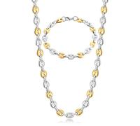 AFSTALR Collana Chicco di caffè Uomo Acciaio Inossidabile 6mm Bracciale Chicco di caffè in Set Bracciale con Catena Uomo Gioielli Argento Oro Hip Hop di caffè Argento 56CM