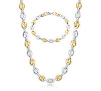AFSTALR Collana Chicco di caffè Uomo Acciaio Inossidabile 9mm Bracciale Chicco di caffè in Set Bracciale con Catena Uomo Gioielli Argento Oro Hip Hop di caffè Argento 61CM