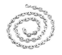 AFSTALR - Collana con maglia a chicco di caffè, da uomo, in acciaio inossidabile, colore: argento e oro nero (6 mm, 9 mm, 11 mm) e Acciaio inossidabile, colore: Argenté - Grains de Café 6mm, cod. NK-cafe-argent-61-6mm