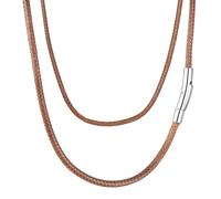 AFSTALR Collana Cuoio Uomo e Donna Cordoncino per Collane 3mm Marrone Intrecciata Pelle Sintetica Catena Choker Ricambio Per Cindolo con Chiusura in Acciaio Inossidabile 41cm