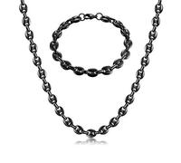 AFSTALR - Collana e bracciale in acciaio inossidabile, catena a maglia a chicco di caffè, da uomo, 6 mm, 9 mm, 11 mm, argento/oro/nero e Acciaio inossidabile, colore: Noir - Grains de Café 6mm, cod. SET-cafe-noir-61-6mm