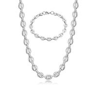 AFSTALR - Collana e bracciale in acciaio inossidabile, catena a maglia a chicco di caffè, da uomo, 6 mm, 9 mm, 11 mm, argento/oro/nero e Acciaio inossidabile, colore: Argenté - Grains de Café 9mm, cod. SET-cafe-argent-61-9mm