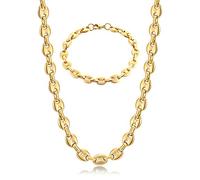 AFSTALR - Collana e bracciale in acciaio inossidabile, catena a maglia chicco di caffè, da uomo, 6 mm, 9 11 argento oro nero placcato Oro, colore: Or Grains de Café 9mm, cod. SET-cafe-or-51-9mm