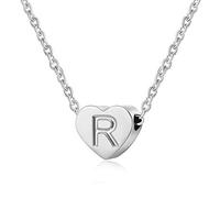 AFSTALR - Girocollo da donna in argento con piccolo ciondolo a forma di cuore, con iniziale, ideale per ragazze e Acciaio inossidabile, colore: S, cod. NK-heart-silver-R