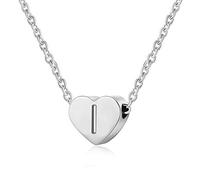AFSTALR - Girocollo da donna in argento con piccolo ciondolo a forma di cuore, con iniziale, ideale per ragazze e Acciaio inossidabile, colore: S, cod. NK-heart-silver-I