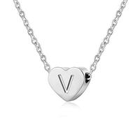 AFSTALR - Girocollo da donna in argento con piccolo ciondolo a forma di cuore, con iniziale, ideale per ragazze e Acciaio inossidabile, colore: S, cod. NK-heart-silver-V