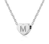 AFSTALR - Girocollo da donna in argento con piccolo ciondolo a forma di cuore, con iniziale, ideale per ragazze e Acciaio inossidabile, colore: S, cod. NK-heart-silver-M
