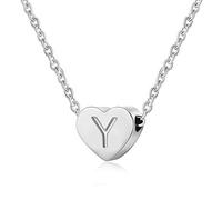 AFSTALR - Girocollo da donna in argento con piccolo ciondolo a forma di cuore, con iniziale, ideale per ragazze e Acciaio inossidabile, colore: S, cod. NK-heart-silver-Y
